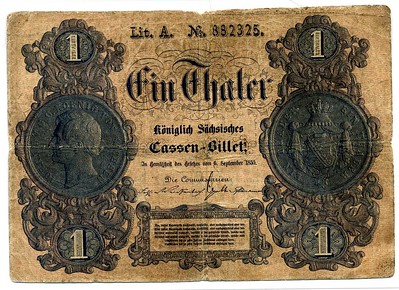1855 Prussian One Thaler Note