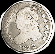 holed coin 1 1822 dime obverse