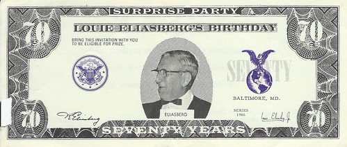 Louis Eliasberg’s 70th Birthday Party invitation front