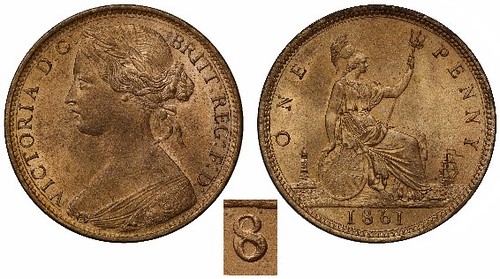 1861 Penny with 8 struck over 6