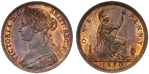 3. Victoria (1837-1901) Pattern Bronze Penny 1870 coronet head