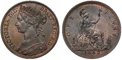 5. Victoria (1837-1901) Pattern Bronze Penny 1862 coronet head