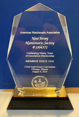 NJNS 90-Year ANA Membership plaque