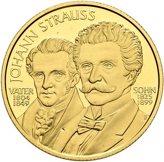 Johann Strauss father andson coin