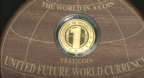 United Future World Currency text coin