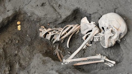 coins found with female skeleton in Pompeii