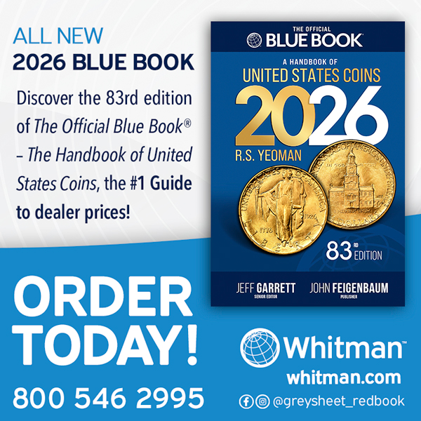 Whitman E-Sylum ad 2025-05 ALL NEW BLUE BOOK 2026
