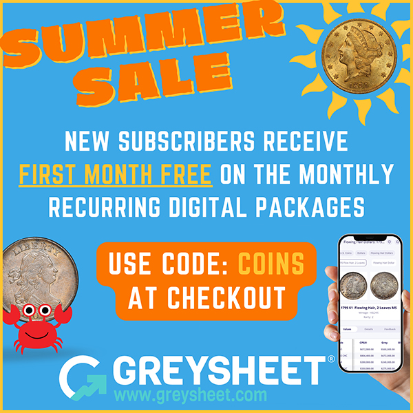 Whitman E-Sylum ad 2025-07 Greysheet Summer Sale