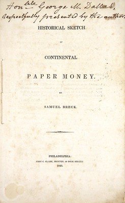 Breck HISTORICAL SKETCH OF CONTINENTAL PAPER MONEY cover