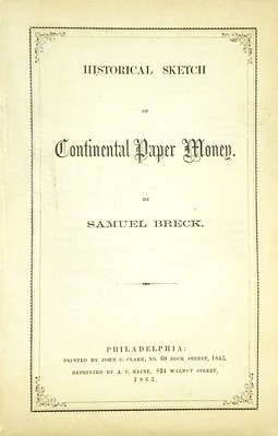 Kline Edition of Breck HISTORICAL SKETCH OF CONTINENTAL PAPER MONEY cover