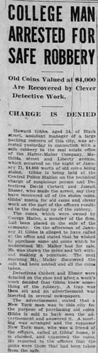 1919-03-27 Howard Gibbs arrested for $4,000 coin robbery