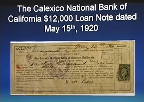 1920 Calexico National Bank of California Loan Note