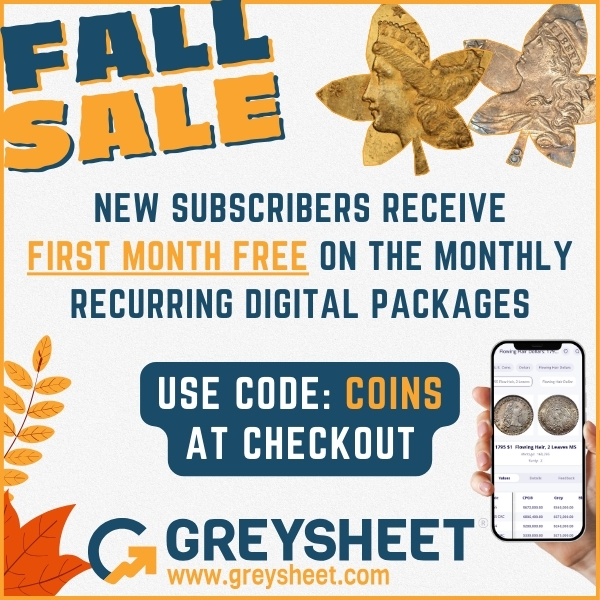 Whitman E-Sylum ad 2025-10 Greysheet Fall Sale
