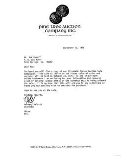 Pine Tree Letter to Kosoff Elizabeth Morton colonial currency