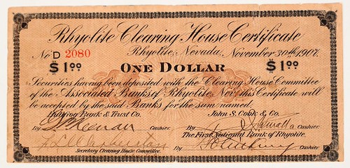 Rhyolite Clearing House Certificate $1