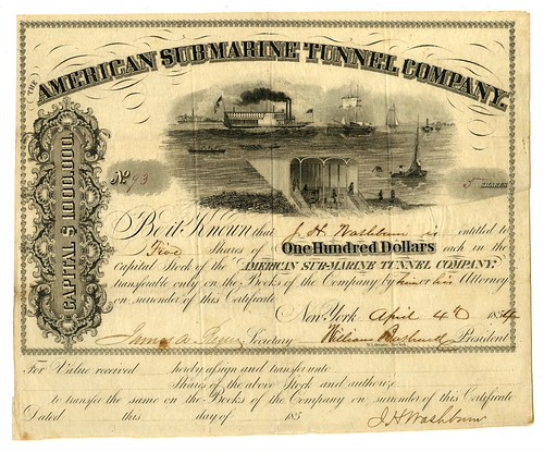 AIA Auction 107 American Submarine Tunnel Company Stock Certificate