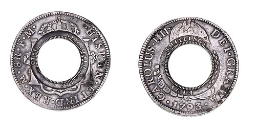 Noble Numismatics November 2025 Highlights Item 1 Obverse New South Wales, five shillings or holey dollar, 1813, struck on a Charles IIII silver eight reales, 1793 F.M.jpg