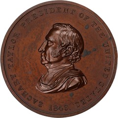 Sbg: September 2026 Collectors Choice Item 2 Obverse 1849 Zachary Taylor Indian Peace Medal. Bronze. Third Size. Second Reverse. Julian IP-29, Prucha-47. MS-62 BN (NGC).jpg