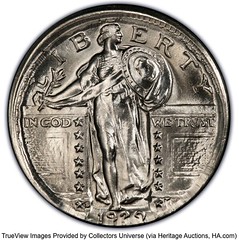 Heritage: U.S. Error Coinage Showcase Item 6 Obverse 1929-S 25C Standing Liberty Quarter -- Uncentered Broadstrike -- MS62 PCGS.jpg