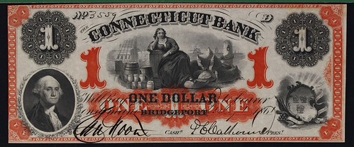 Stack's Bowers: Caine Collection Of Obsoletes Item 4 Obverse Bridgeport, Connecticut. Connecticut Bank. 1861 $1. PCGS Currency Choice New 63 PPQ.jpg