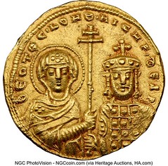 Heritage: Byzantine Ancient Coins Item 4 Reverse Nicephorus II Phocas (AD 963-969). AV histamenon nomisma (20mm, 4.38 gm, 6h). NGC Choice AU 5/5 - 2/5, scuffs, clipped, edge bend.jpg