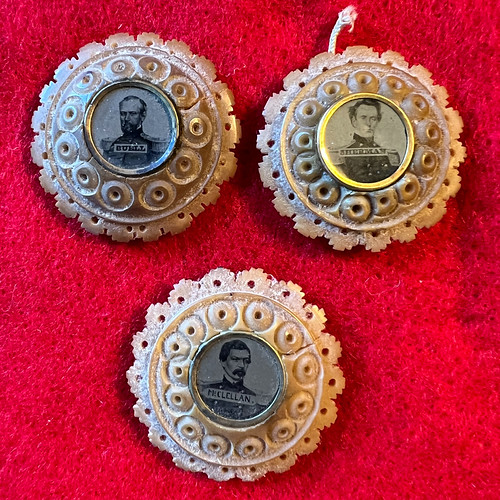 Civil War Union Generals  ferrotypes in carved Tagua nuts