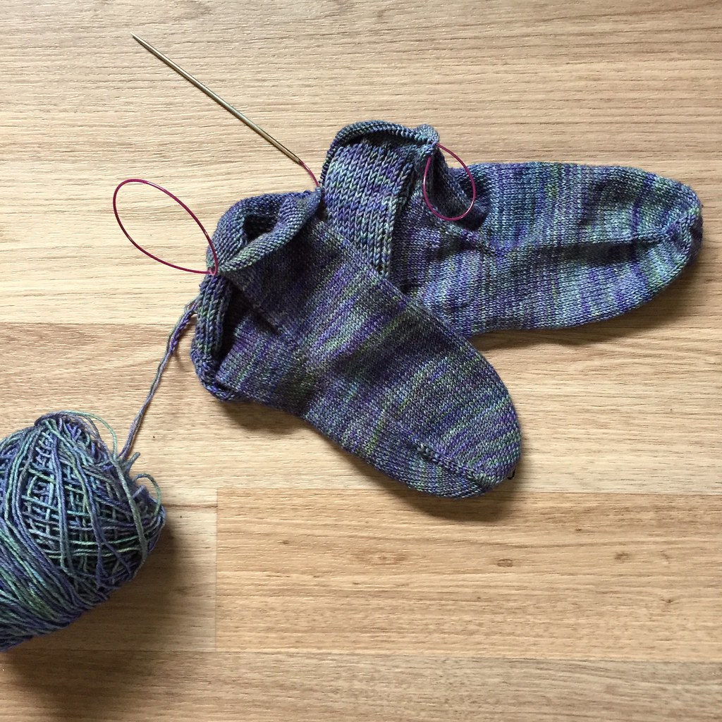 jo torr's vanilla socks knitted in dream in color 'morning glory' on everlasting heavy 9ply sock for my brother