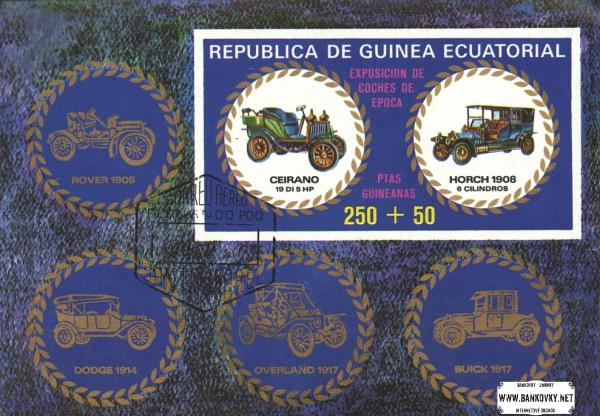 Známky Rovníková Guinea 1976 Autá veterány, razítkovaný blok