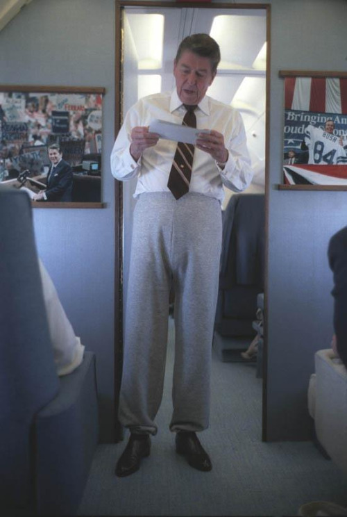 Ronald Reagan Wearing Sweatpants On Air Force One