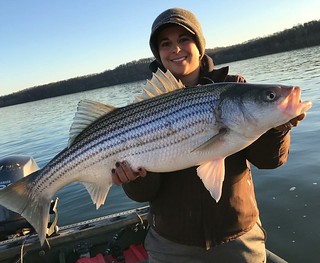 Girl with a large striped bass