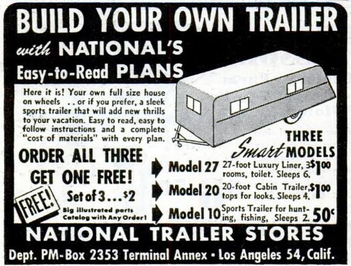 Build Your Own Trailer with Nationals Easy-to-Read Plans; Popular Mechanics, June 1949