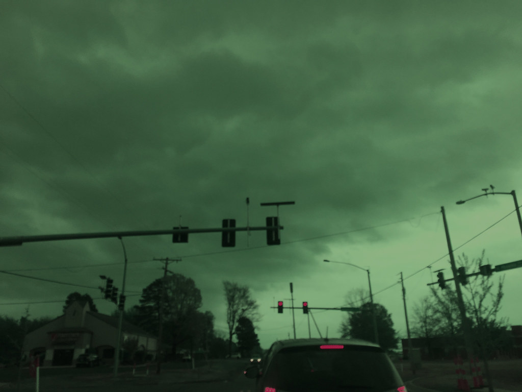 Driving home from the gym, severe weather forecast for later in the day and evening, west-central Arkansas, April 13, 2018 (Apple iPhone 6s)