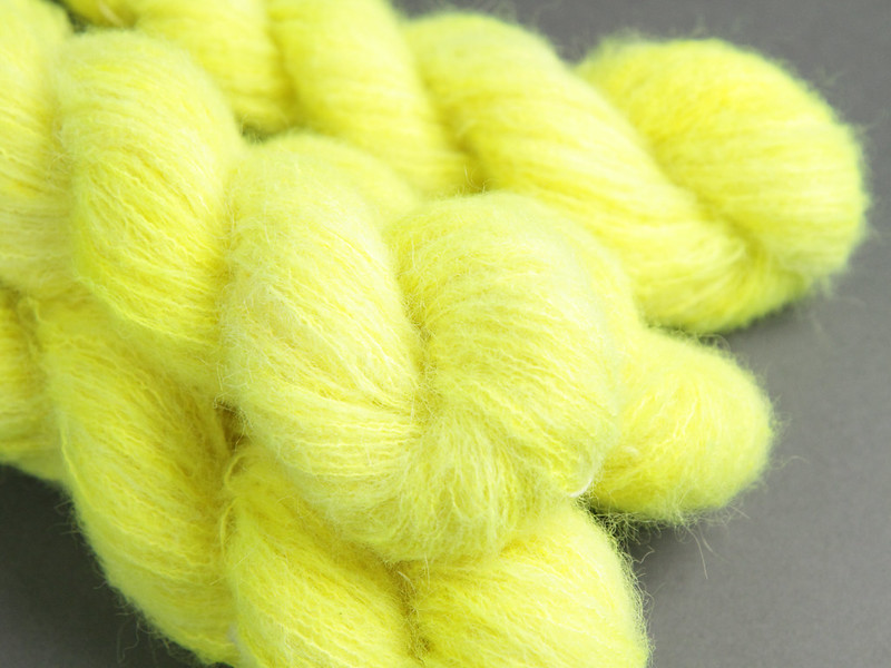 Fuzzy Lace brushed baby alpaca and silk hand dyed yarn in 'Health and Safety Gone Mad' (neon yellow)