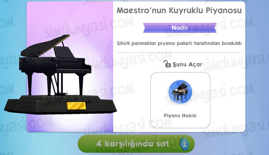 The Sims Mobile Piano Hobby Heirloom Maestro's Grand Piano (Piyano Hobisi - Maestro'nun Kuyruklu Piyanosu Yadigarı Hot Tub Skin Texture Bug Sıcacık Küvet Jakuzi Hatası 5 Nisan 2018 Güncellemesi Updates