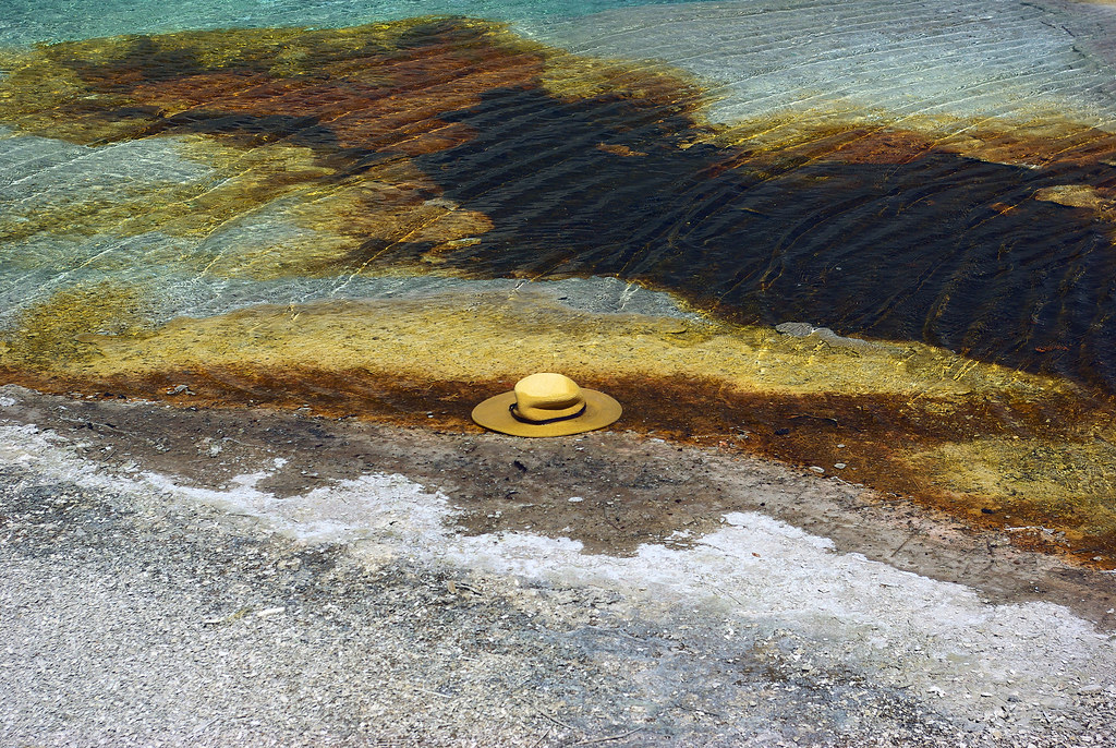 Lost hat, Sapphire Pool, Biscuit Basin, Yellowstone National Park, Wyoming, August 6, 2010 (Pentax K10D)