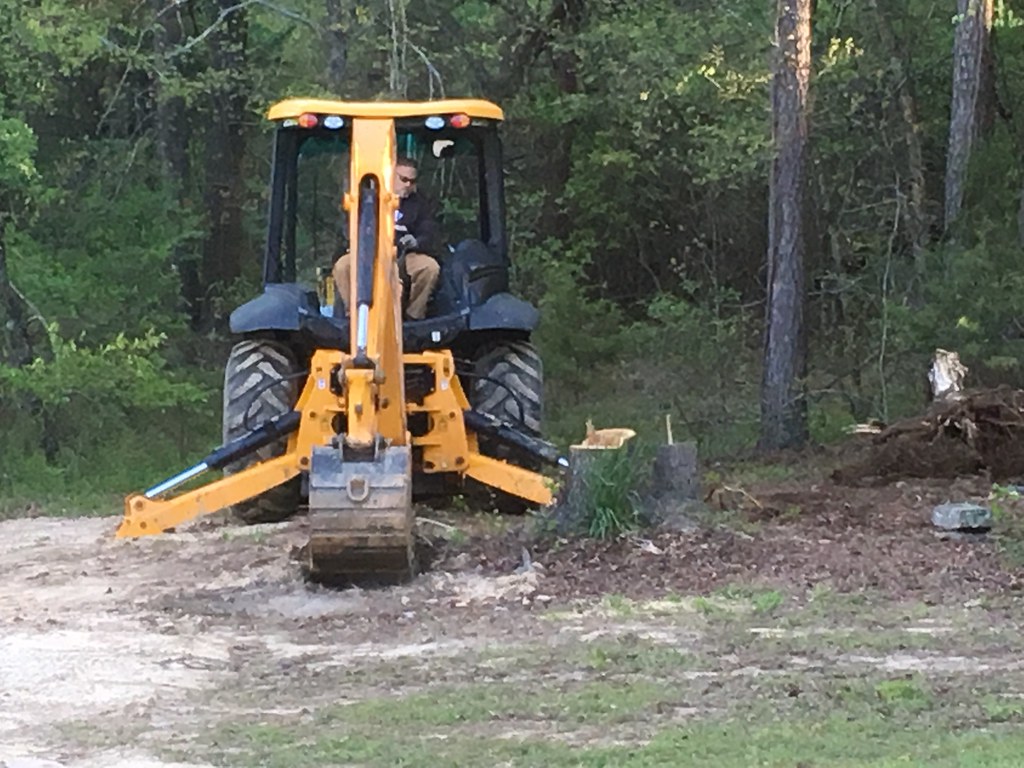 Stump removal in preparation for new septic system lateral lines, west-central Arkansas. April 19, 2018 (Apple iPhone 6s)