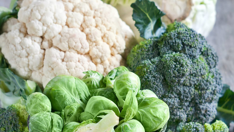 Broccoli, cauliflower, sprouts and cabbage