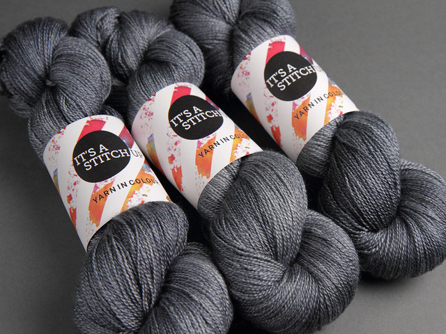 Brilliance Lace – British wool & silk hand-dyed yarn 100g – ‘Coal Dust’ (mid grey)