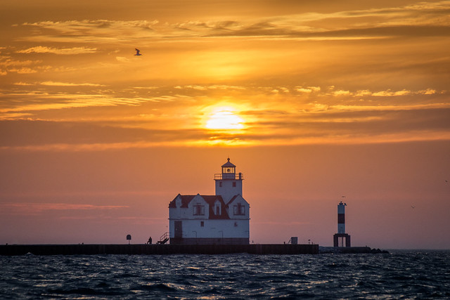 Kewaunee, Lighthouse, Sunrise, Lake Michigan