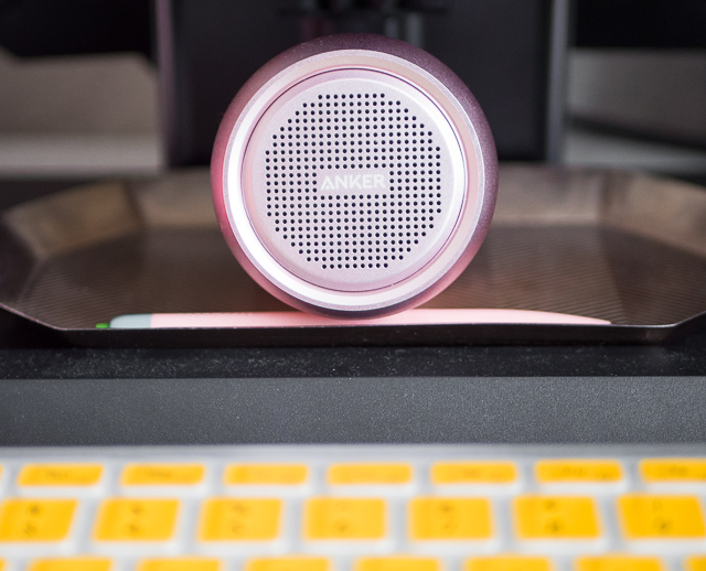 pink anker bluetooth speaker - what's on my desk