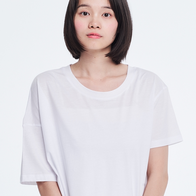 棉．麻 女 T 恤 白色 - 珠光棉不對稱TEE/純白