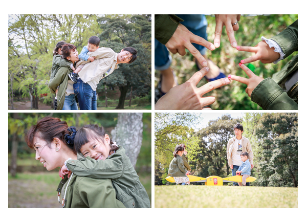 プロカメラマンが森林公園（愛知県尾張旭市）で家族写真をロケーション撮影　自然でおしゃれ　カジュアルな服装