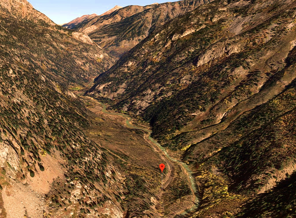 Animas River Canyon, Google map 3D rendering, enhanced with PaintshopPro