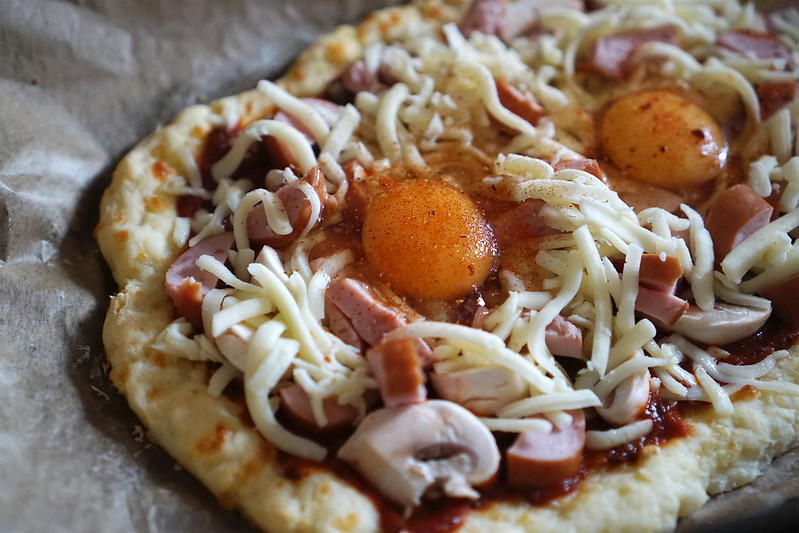 Gluten free mozzarella and glutinous rice pizza base - making process