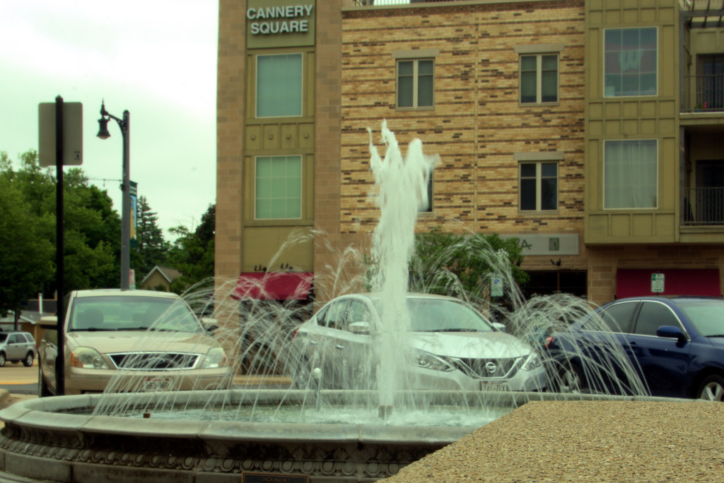 Blurred flow from fountain, downtown Sun Prairie Wisconsin, June 1, 2018 (Pentax K-3 II)