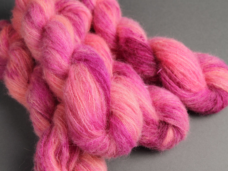 Fuzzy Lace brushed baby Alpaca silk hand dyed yarn in 'Sakura' (pink)
