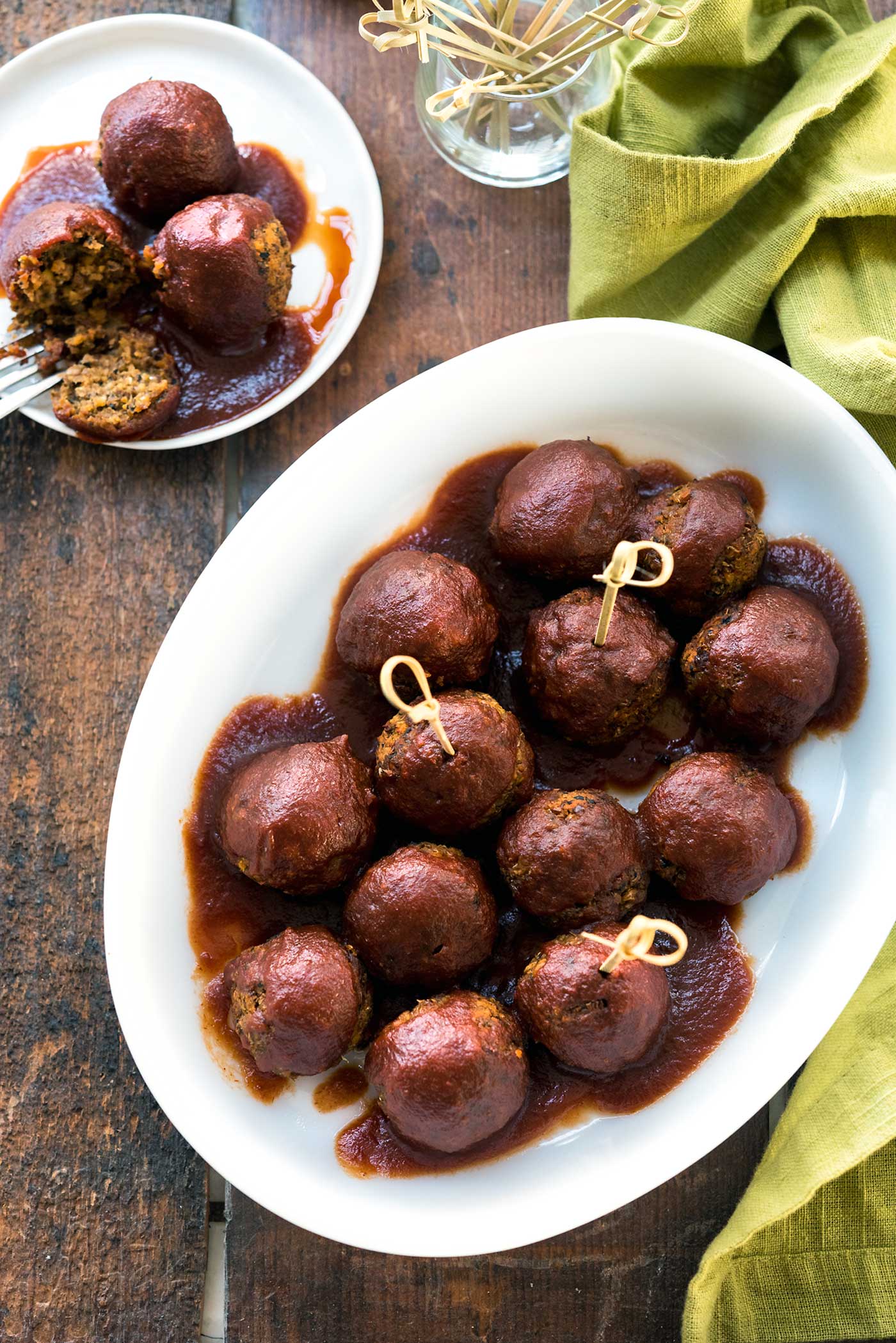 Need another use for lentils? Try out these Air Fryer BBQ Lentil Meatballs! Chewy and flavorful on the inside, while slightly crunchy on the outside, then slathered in your favorite BBQ sauce. #vegan #nutfree #airfryer #veganyackattack