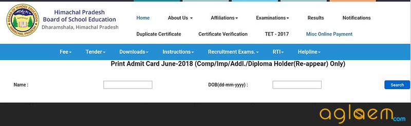 HPBOSE 12th Compartment Admit Card 2018 