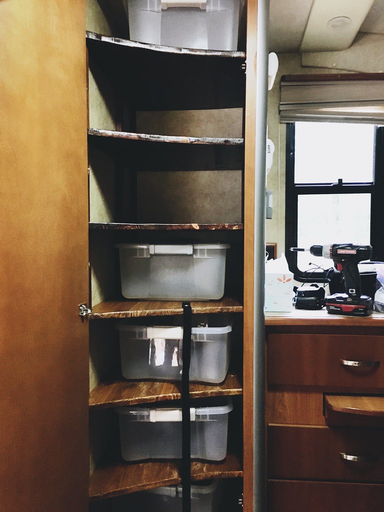 Shelves in RV closet for better utilization of space in a small motorhome, May 4, 2018 (Apple iPhone 6s)