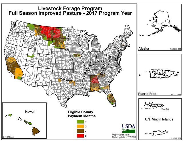 Livestock Forage Program Eligibility for Improved Pastures for 2017 map